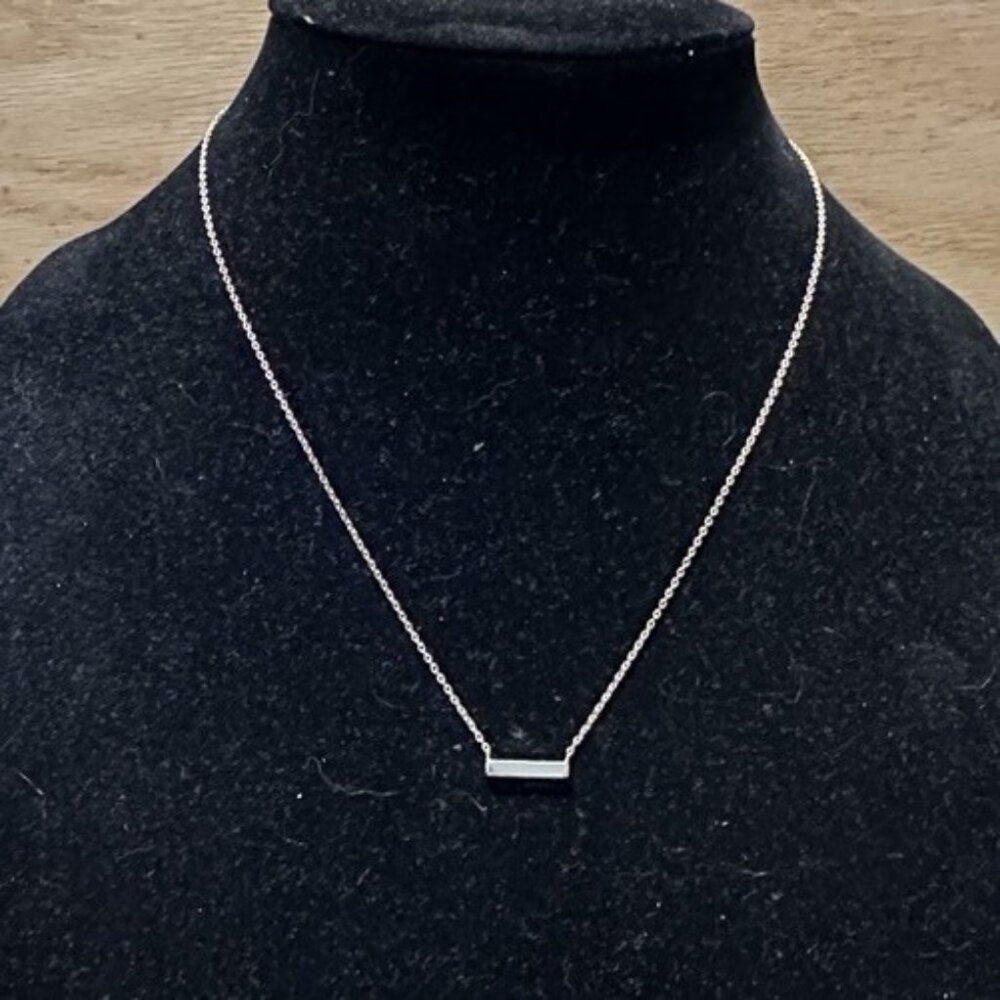 Vintage Sterling Silver 925 Horizontal Bar Pendant Necklace Minimalist 16-18"